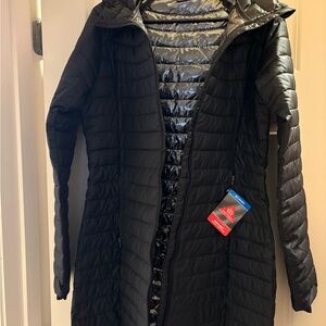 Lightweight Columbia Omni Heat Black Quilted Women's Long Puffer Coat